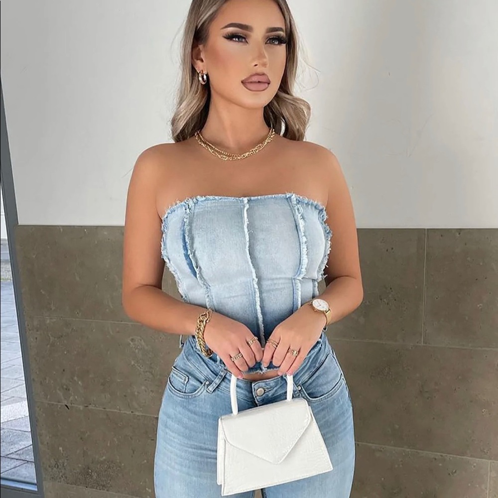 FASHION NOVA LACE UP DENIM TOP NWT